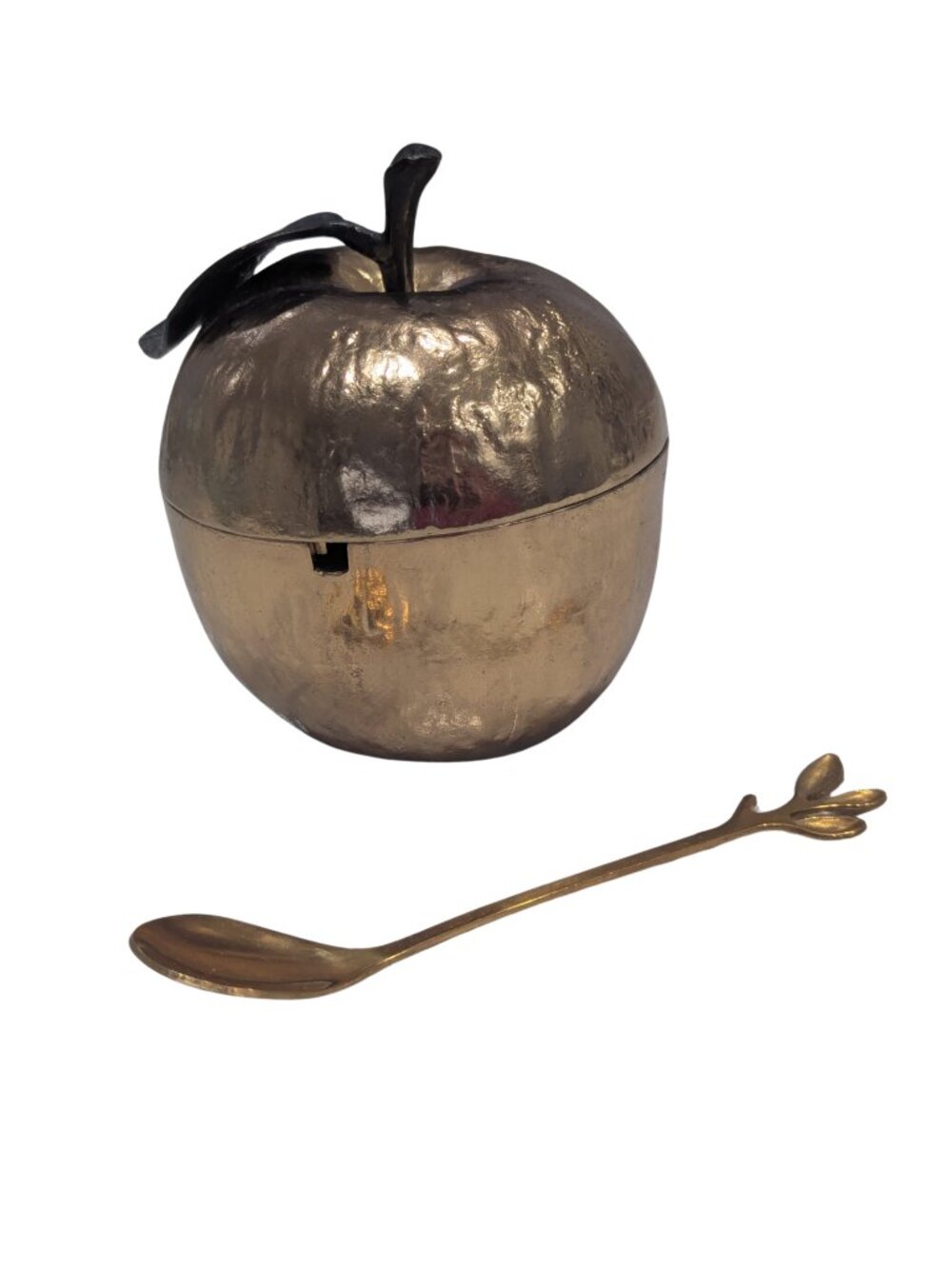 Michael Aram Gold Apple Honey Pot Lidded Jar w/ Non-Original Decorative Spoon - Picture 3 of 8